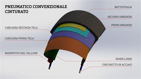 Diagramma interno di uno pneumatico con strato fonoassorbente