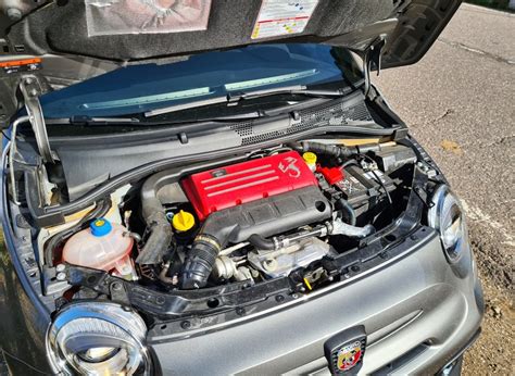 Fiat 595 Abarth engine bay with turbocharger highlighted
