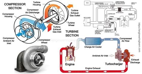 Diagram of a turbocharger with internal components labeled