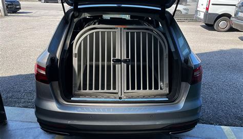 Vista del bagagliaio di un'Audi Q3 con un trasportino per cani