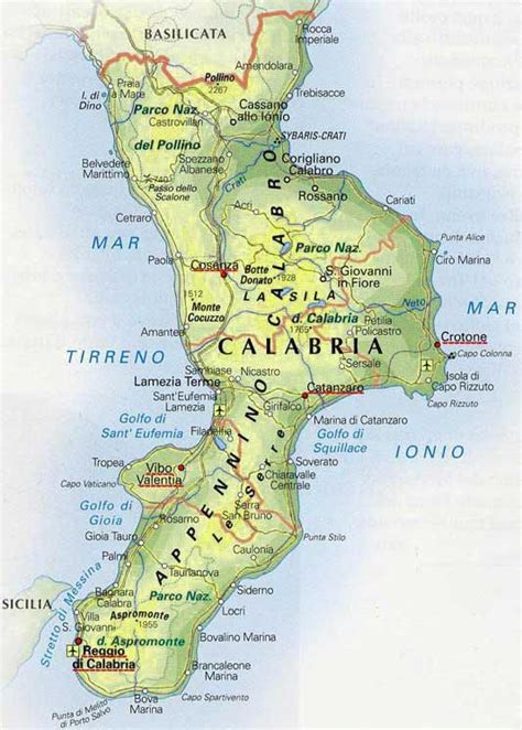 Mappa della Calabria con evidenziate le aree di intervento