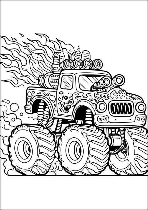 Disegno di un monster truck con fiamme da colorare