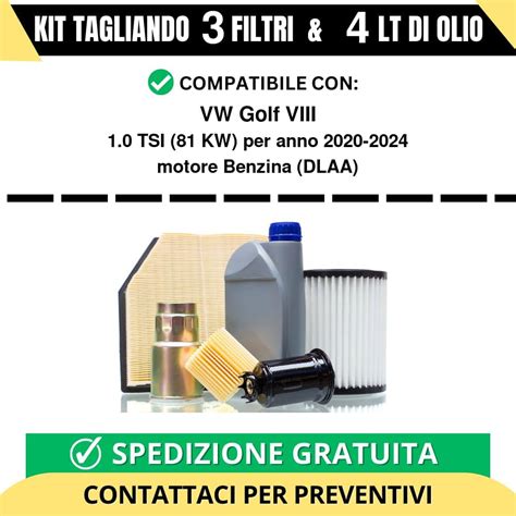 Schema di un kit tagliando auto con filtri e olio