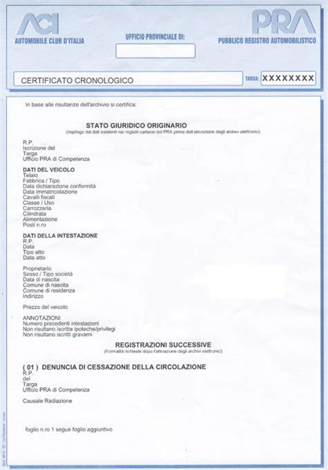 Documento estratto cronologico PRA