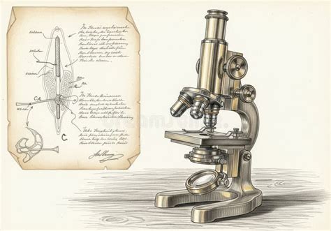 Illustrazione storica di un microscopio antico