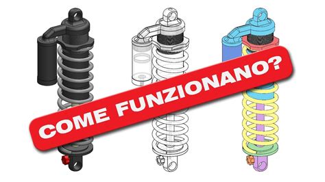 Ammortizzatori a doppio tubo sezionati per mostrare il funzionamento interno