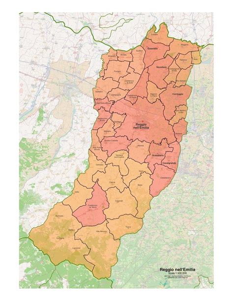 Mappa della provincia di Reggio Emilia con evidenziata Cavriago
