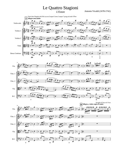 Spartito delle Quattro Stagioni di Vivaldi