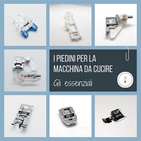 illustrazione di una macchina da cucire con vari piedini premistoffa