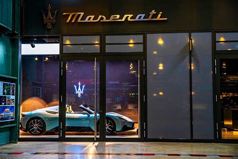 Maserati logo and elegant showroom