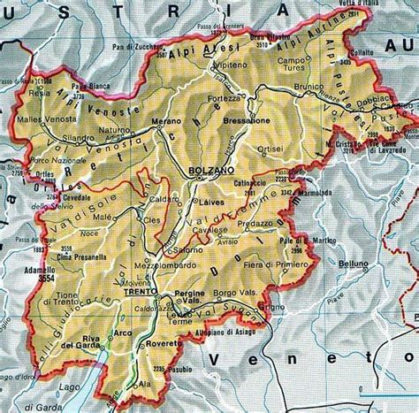 Mappa del Trentino con evidenziate le aree protette