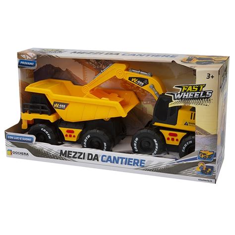 Vetrina con vari modelli die-cast di mezzi da cantiere