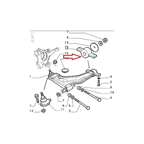 schema sospensione anteriore Golf Mk4 con boccole evidenziate
