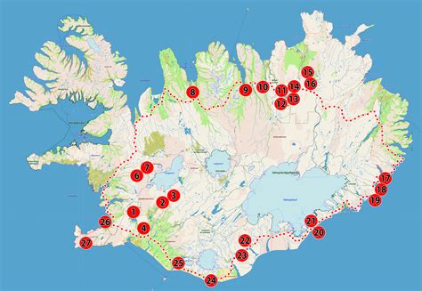 Mappa dell'Islanda con punti di interesse naturale
