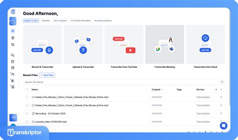 Screenshot della dashboard di Transkriptor