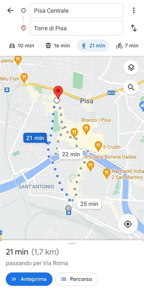 Mappa di navigazione con indicazioni stradali