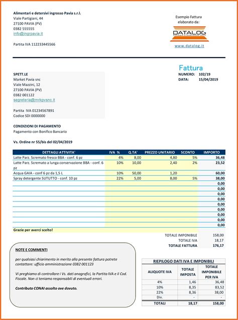Fattura esempio con dettaglio costi revisione Dualogic