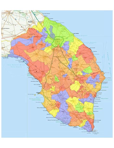 Mappa geografica della provincia di Lecce con fiumi e rilievi