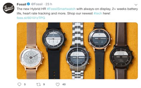 Diversi modelli di smartwatch ibridi Fossil in esposizione