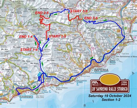 Mappa schematica dei percorsi iconici dell'entroterra ligure utilizzati per le prove speciali del Rallye Sanremo