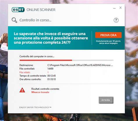 schermata di un servizio di scansione antivirus online