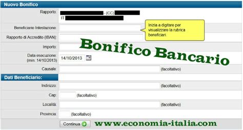 Schermata di pagamento con bonifico bancario