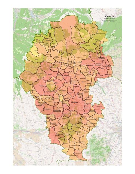 Mappa della provincia di Vicenza con evidenziate alcune delle località menzionate