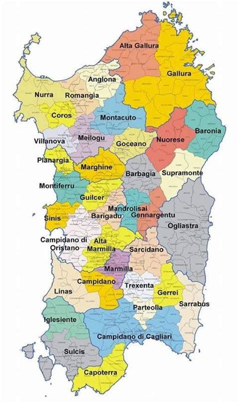 Mappa della Sardegna con indicazione delle province