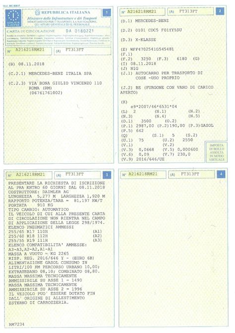 carta di circolazione esempio