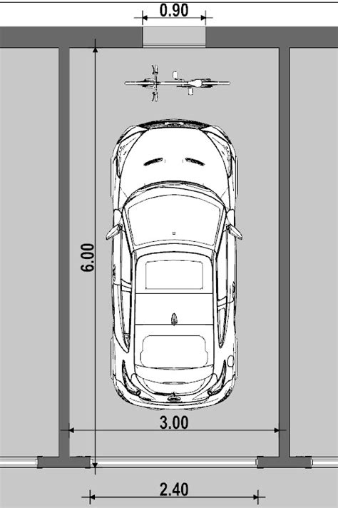 Schema di un box auto con misure indicative