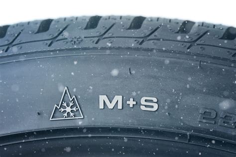 Dettaglio della marcatura M+S e del simbolo Snowflake su un pneumatico