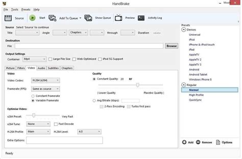 Interfaccia di HandBrake che mostra le opzioni audio
