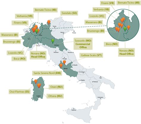 Mappa dell'Italia con i siti produttivi del Gruppo Lamberti evidenziati.