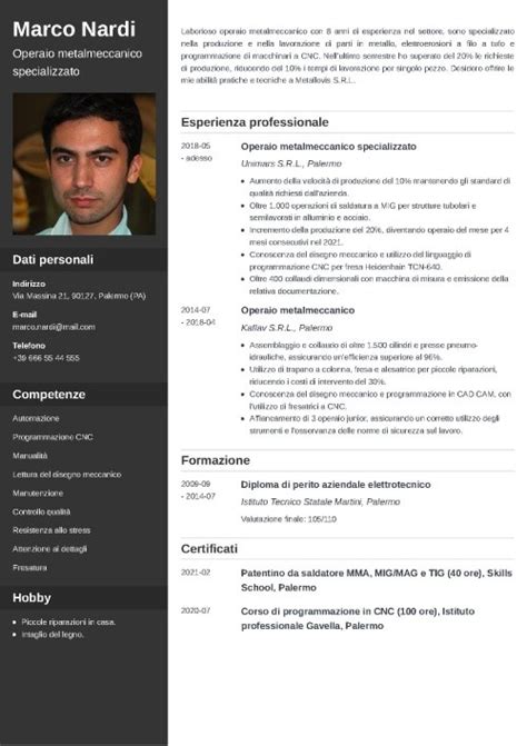 CV operaio metalmeccanico settore automobilistico
