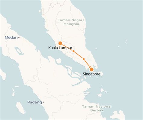 Mappa del percorso in autobus da Kuala Lumpur a Singapore
