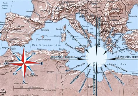Mappa dei venti nel Mediterraneo