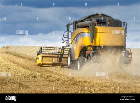 Una mietitrebbia al lavoro in un campo
