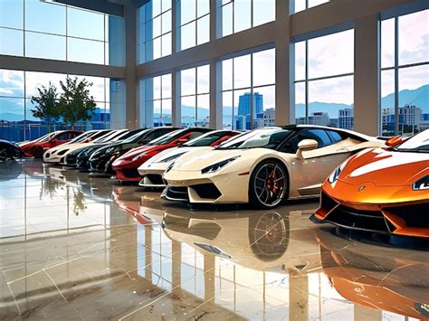 Car dealership showroom with multiple car models
