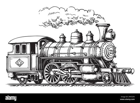 Illustrazione storica di una locomotiva a vapore con ingegneri e funzionari