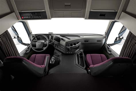 Interior of Volvo FM cabin with focus on driver's seat