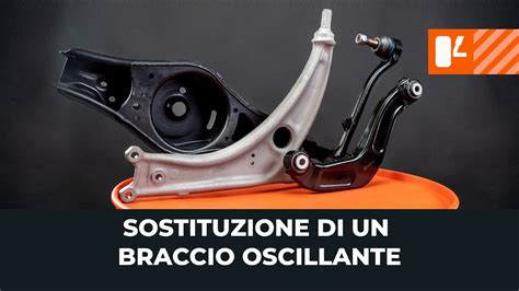 Illustrazione dettagliata di un braccio oscillante di un'auto, con etichette che indicano le varie parti e dimensioni.