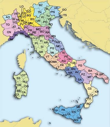 Mappa delle sigle automobilistiche provinciali italiane