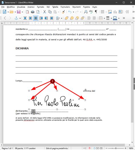 Documento legale con testo e firma
