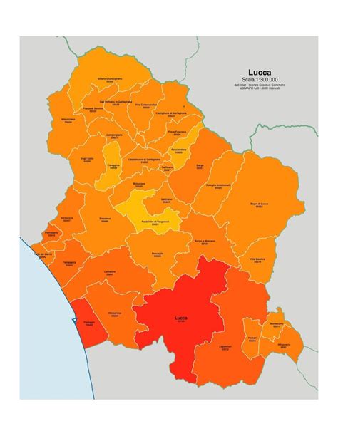Mappa della provincia di Lucca con i principali comuni
