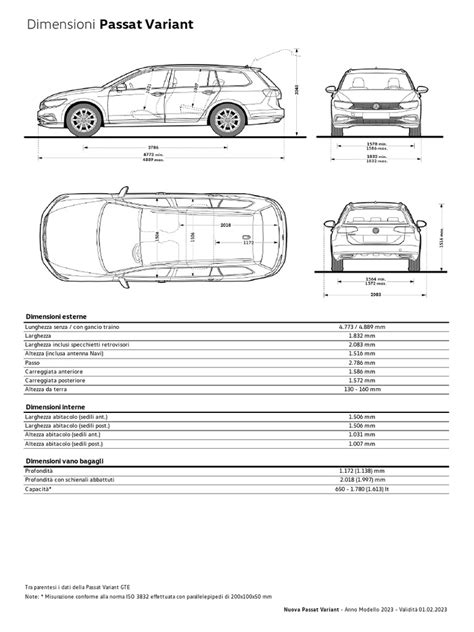 Grafico comparativo delle dimensioni della nuova Passat Variant rispetto al modello precedente