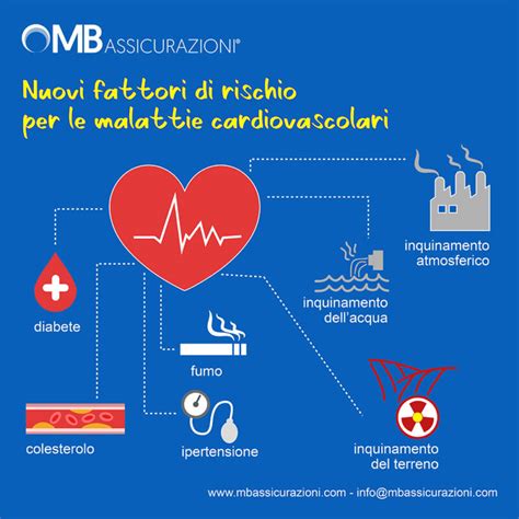 Infografica che illustra i vari fattori di rischio cardiovascolare (età, sesso, fumo, dieta, colesterolo, trigliceridi, pressione sanguigna)