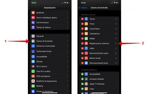 Icona del centro di controllo con l'opzione registrazione schermo evidenziata