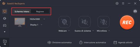 Interfaccia di un software di registrazione schermo per computer