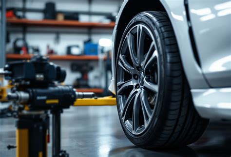 Ruote anteriori di un'auto in primo piano