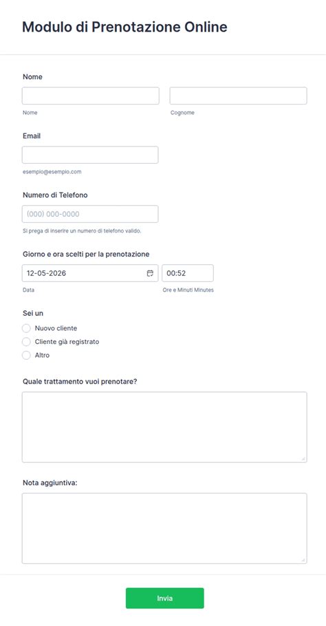 Modulo di prenotazione online per traghetto